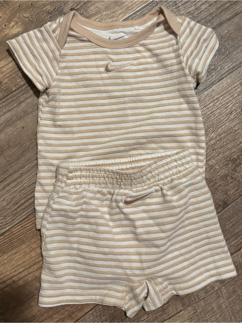 Nike Cream and Tan Striped Baby Outfit 9M